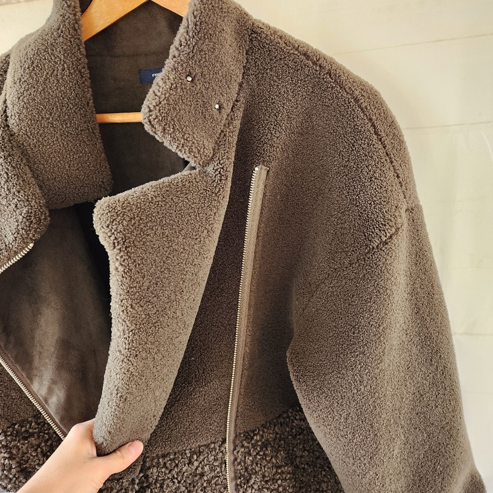 French Connection Irenea Dark Green Teddy Faux Fur Jacket - Picture 4 of 11